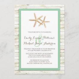 Invitación a la boda Starfish Whitewashed Wood Bea
