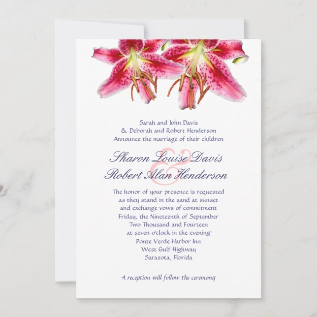 Invitación a la boda Stargazer Lily (Anverso)