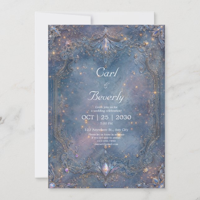 Invitación a la boda Starlit Sapphire Galaxy (Anverso)