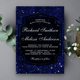 Invitación a la boda Starry Sky de la noche azul o