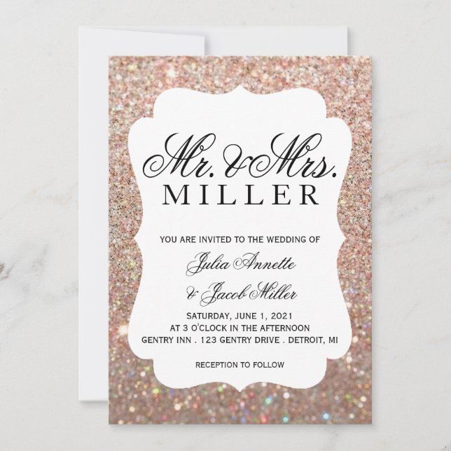 Invitación a la boda - Su Rosa   Purpurina de oro (Anverso)