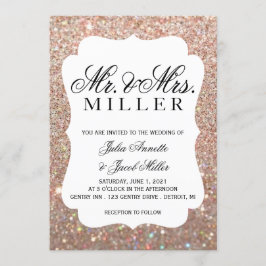 Invitación a la boda - Su Rosa   Purpurina de oro