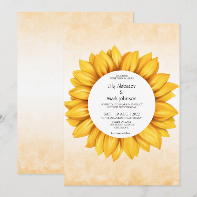 Invitación a la boda Sunflower (Anverso / Reverso)