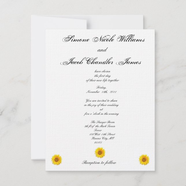 Invitación a la boda Sunny Sunflower (Anverso)