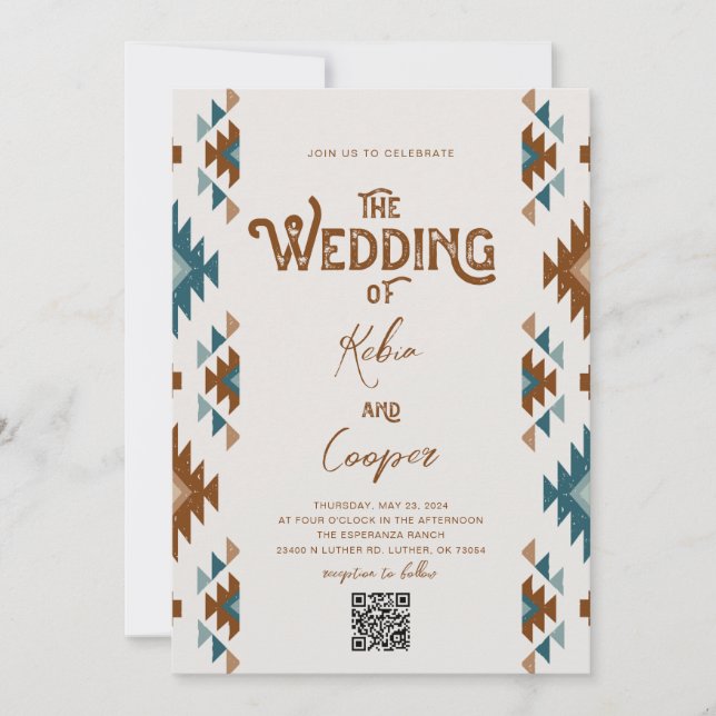Invitación a la boda suroeste con código QR (Anverso)