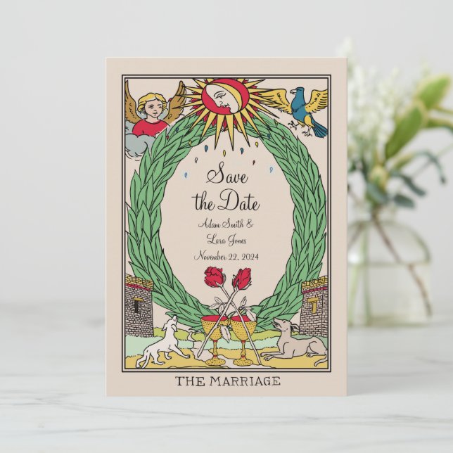 Invitación a la boda Tarot - Tarot Guardar la fech (Anverso de pie)