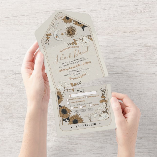 Invitación a la Boda Tarot y RSVP Sun Moon (desgarro)