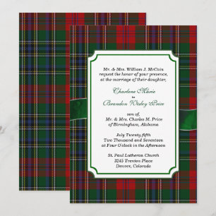 Invitación a la boda tartán de MacClain rojo y ver