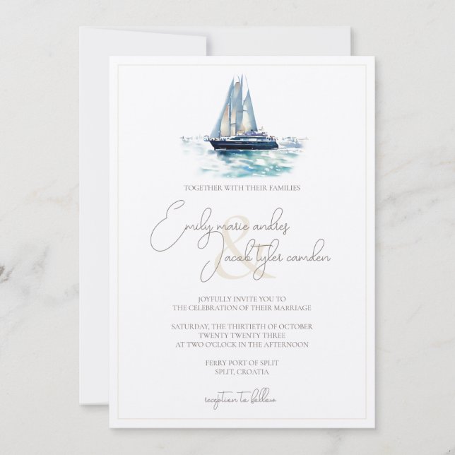 Invitación a la boda - Tema de vela en acuarela (Anverso)