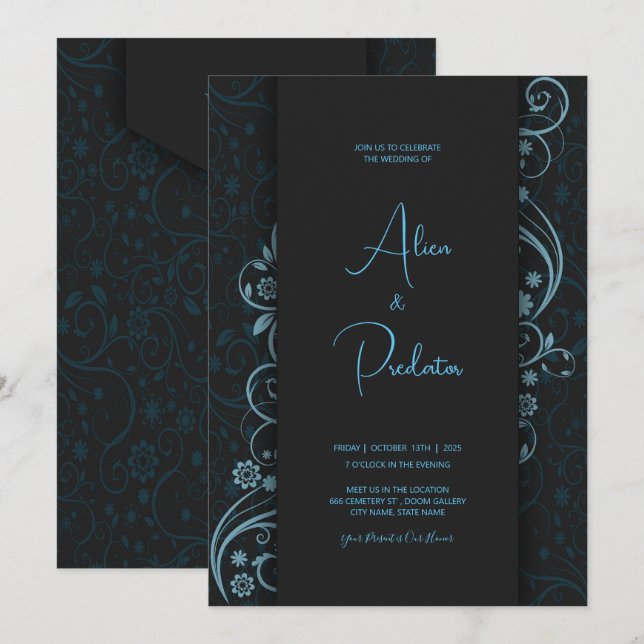 Invitación a la boda, tema oscuro y tema blanco (Anverso / Reverso)