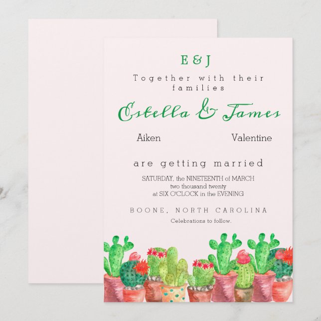 Invitación a la boda temática Cactus (Anverso / Reverso)