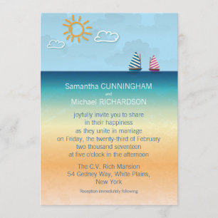 Invitación a la boda temática de la playa de arena