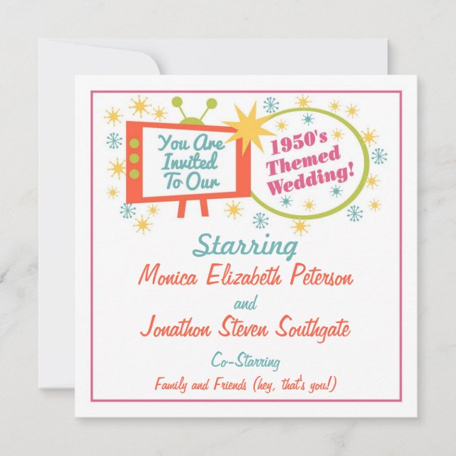 Invitación a la boda temática de los años 50 retro (Anverso)