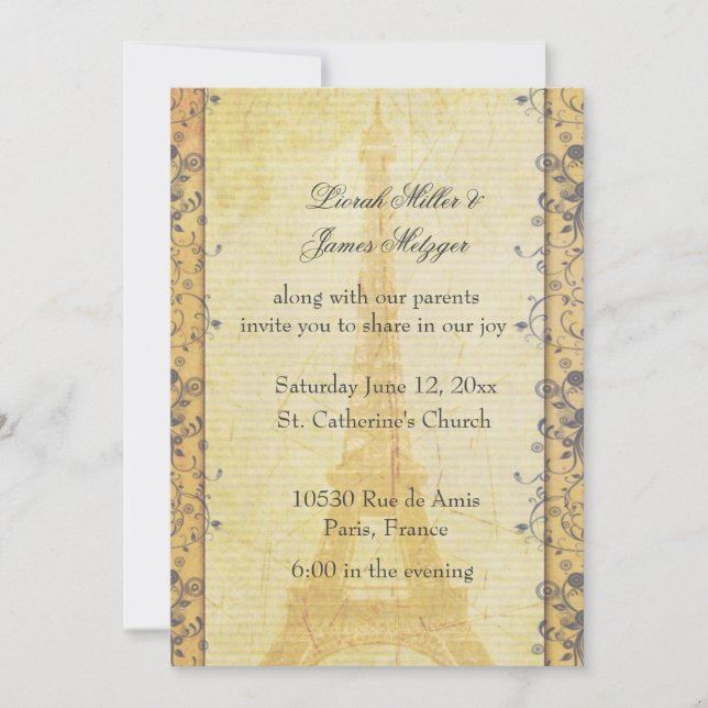 Invitación a la boda temática de París (Anverso)