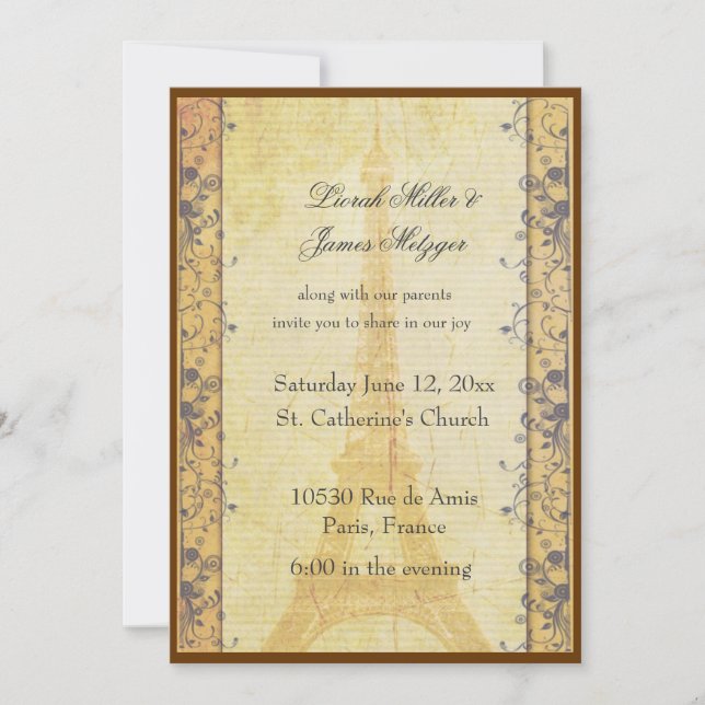 Invitación a la boda temática de París (Anverso)