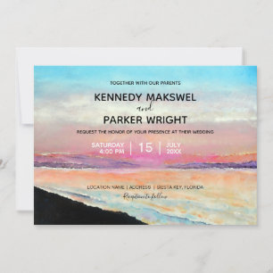 Invitación a la boda temática del atardecer de pla