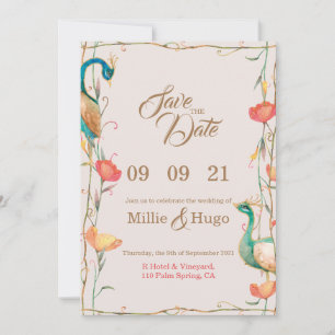 Invitación a la boda temática del pavo real