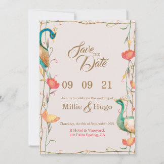 Invitación a la boda temática del pavo real