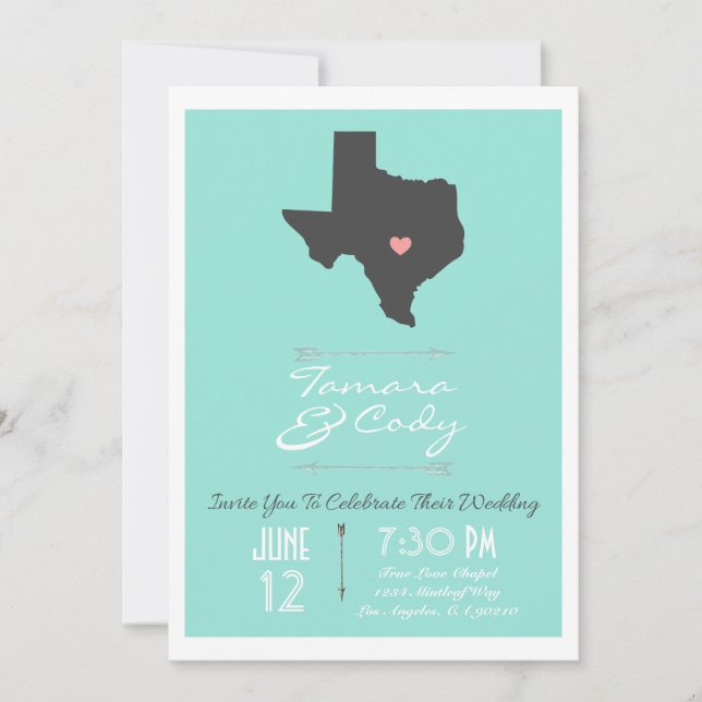 Invitación a la boda texana de color Aqua (Anverso)