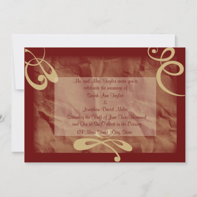 Invitación a la boda texturizada entre los cimarro (Anverso)