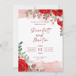 Invitación a la boda Tinta transparente rosa rojo