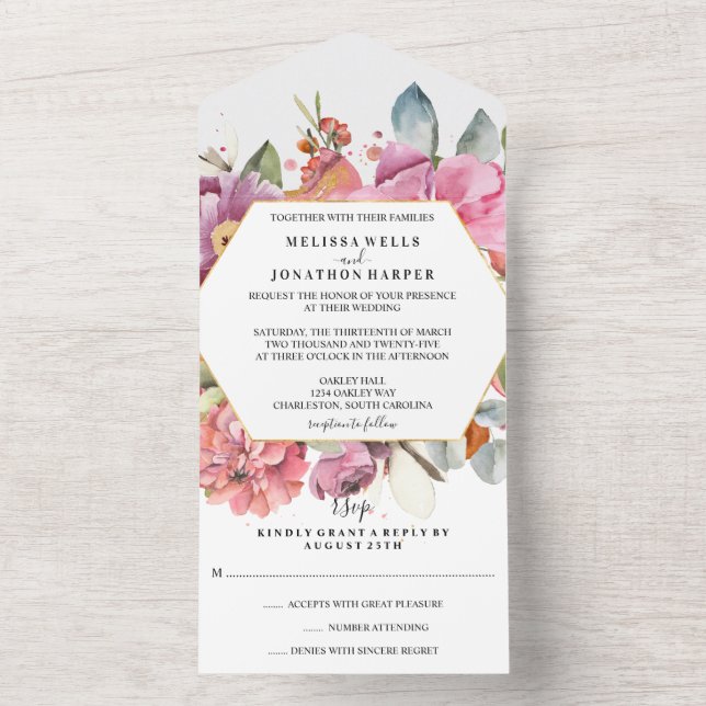 Invitación a la boda todo en uno de las flores fro (Interior)