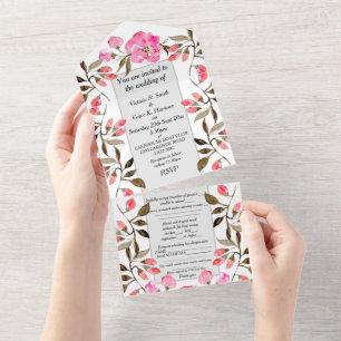 Invitación a la boda todo en uno - Rosa floral ros
