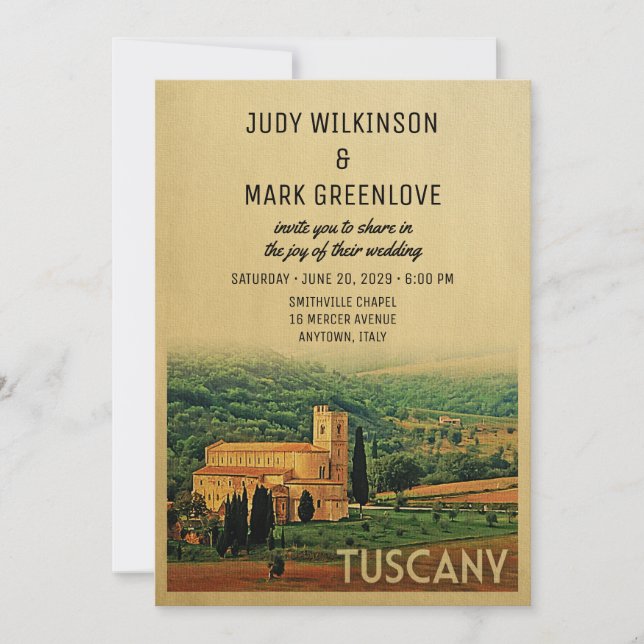 Invitación a la boda toscana Vintage Italia (Anverso)