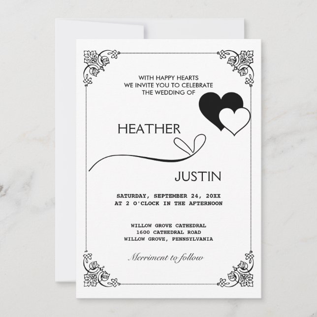 Invitación a la boda tradicional con guión minimal (Anverso)