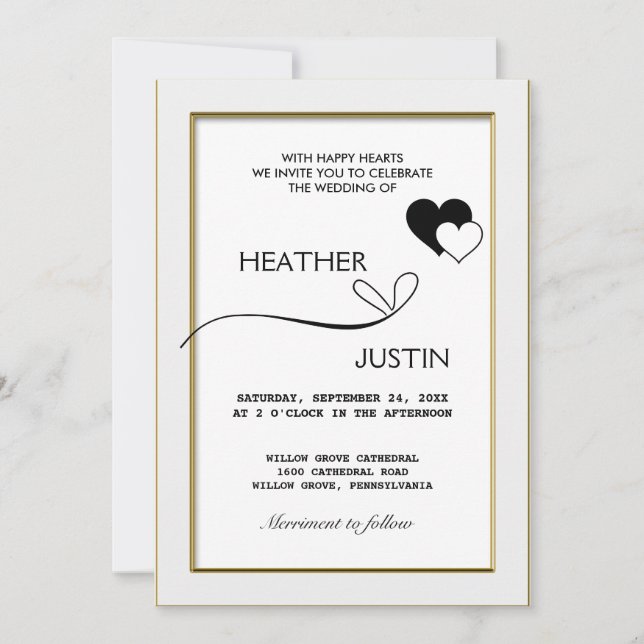 Invitación a la boda tradicional con guión minimal (Anverso)