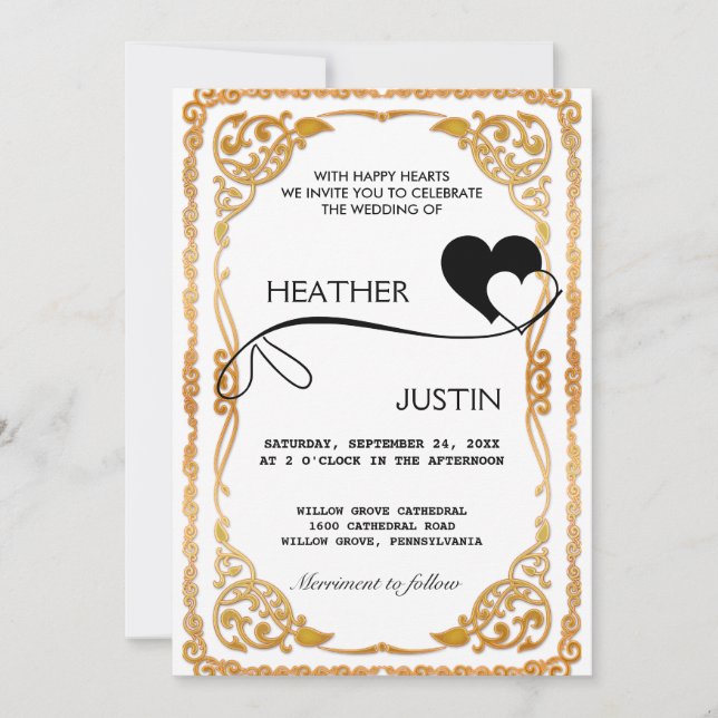 Invitación a la boda tradicional con guión minimal (Anverso)