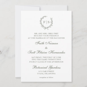 Invitación a la boda tradicional de la corona verd