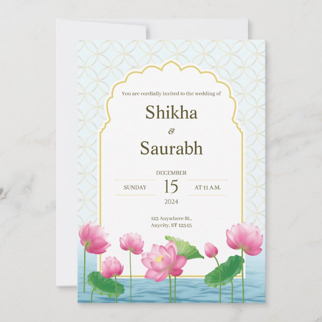 Invitación a la boda tradicional de Lotus Floral (Anverso)