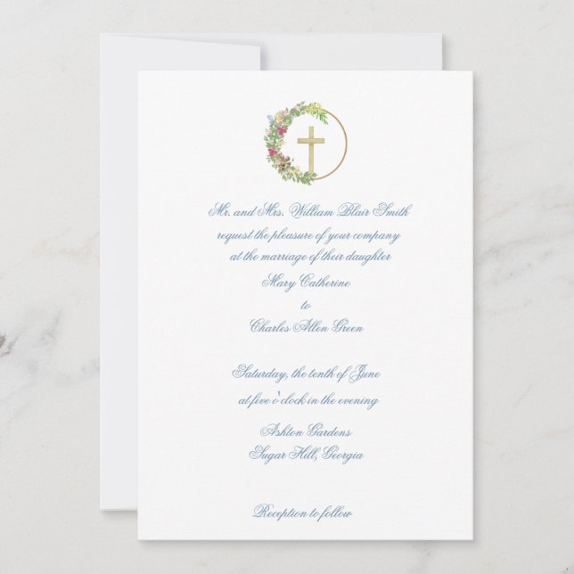 Invitación a la boda tradicional Floral cruzada de (Anverso)