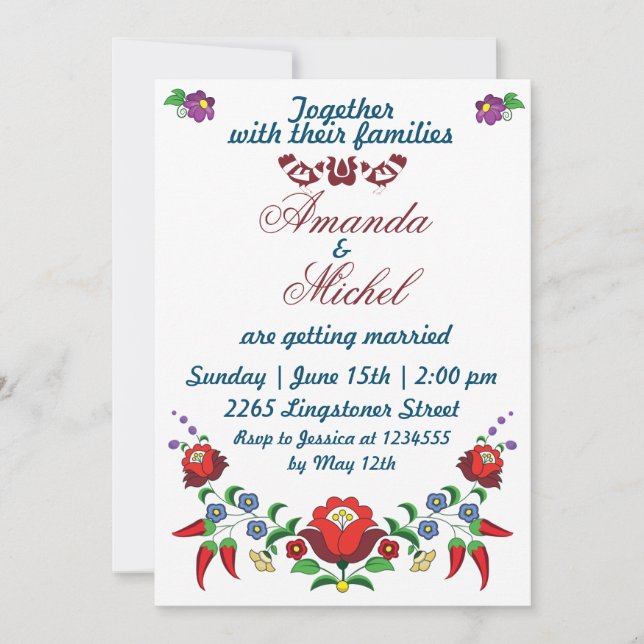 Invitación a la boda tradicional húngara floral (Anverso)