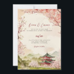 Invitación a la boda tradicional japonesa de paisa<br><div class="desc">Esta invitación a la boda presenta el paisaje japonés con un árbol de flores de cerezo en colores rosa y verde. Perfecto para bodas japoneses,  bodas estadounidenses japoneses,  bodas asiáticos o bodas japoneses.</div>