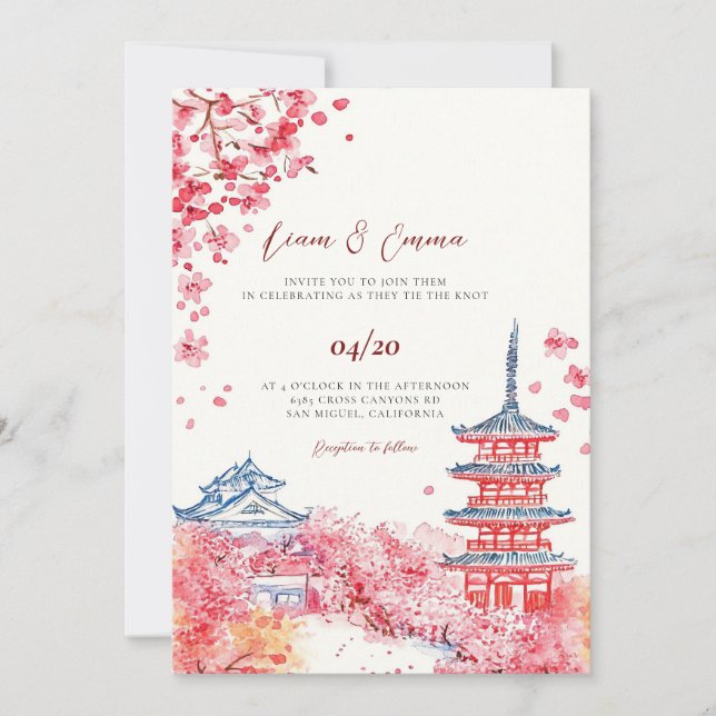 Invitación a la boda tradicional japonesa de paisa (Anverso)