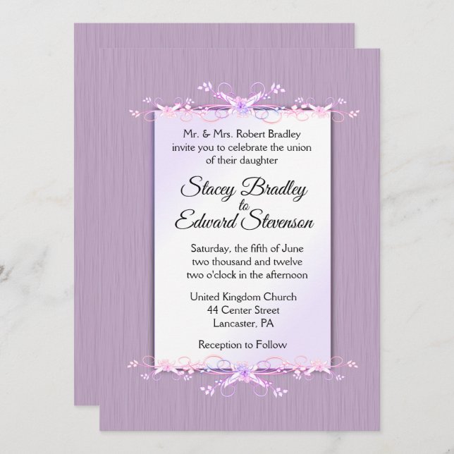Invitación a la boda tradicional Lilac Simplicity (Anverso / Reverso)
