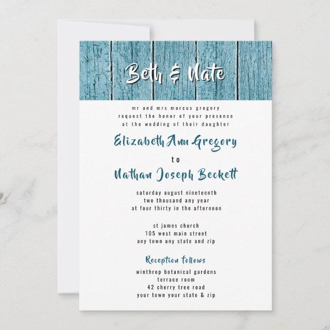 Invitación a la boda tradicional Rustic Blue Shipl (Anverso)