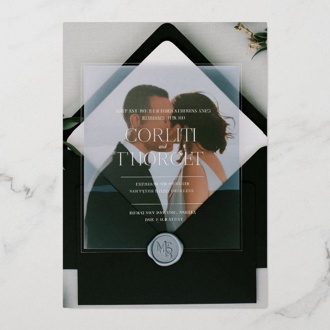 Invitación a la boda transparente minimalista con  (Anverso)