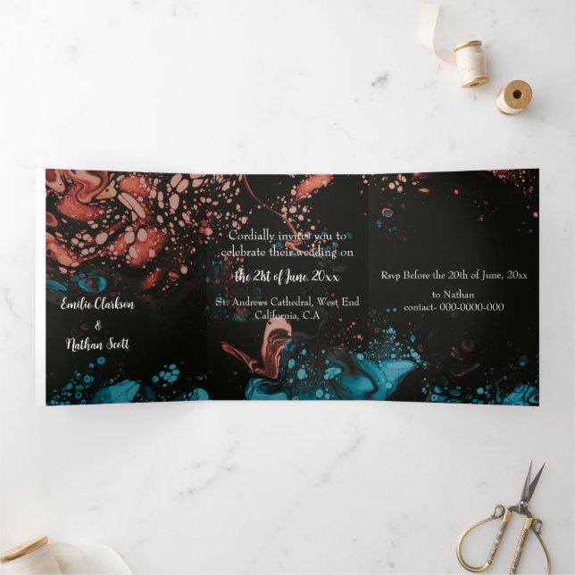 Invitación a la boda triple personalizado (negro) (Interior)