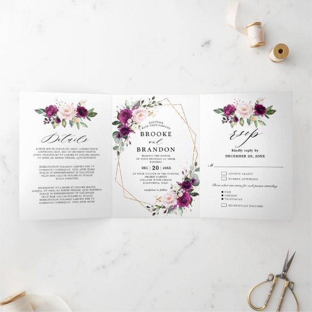 Invitación a la boda triplemente geométrica de mar (Interior)