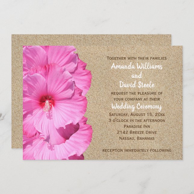 Invitación a la boda tropical (arena de playa) (Anverso / Reverso)