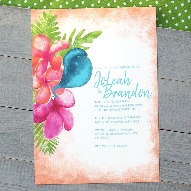 Invitación a la boda tropical azul de Malibu rosa  (pink coral turquoise tropical flower wedding invitations)