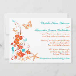 Invitación a la boda tropical azul, Naranja y blan