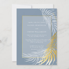 Invitación a la boda tropical azul y blanco