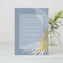 Invitación a la boda tropical azul y blanco