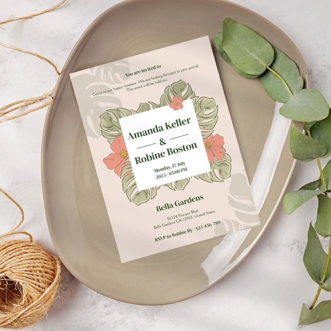 Invitación a la boda tropical botánica (Subido por el creador)