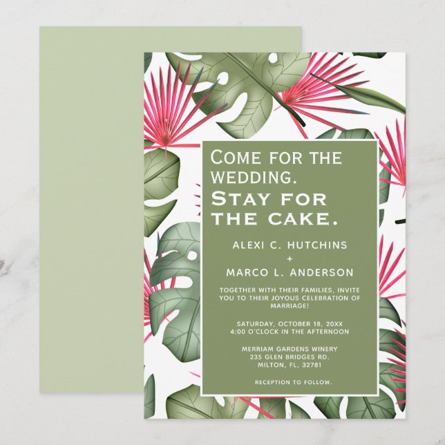 Invitación a la boda tropical cómica (Anverso / Reverso)