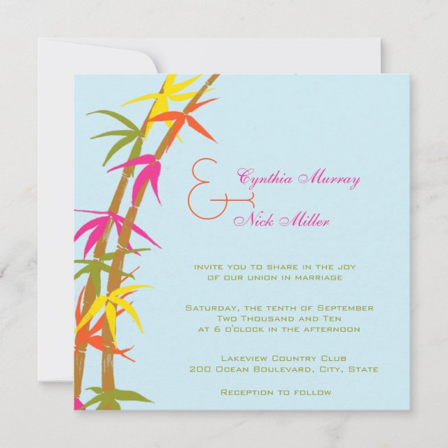 Invitación a la boda tropical de bambú (Anverso)